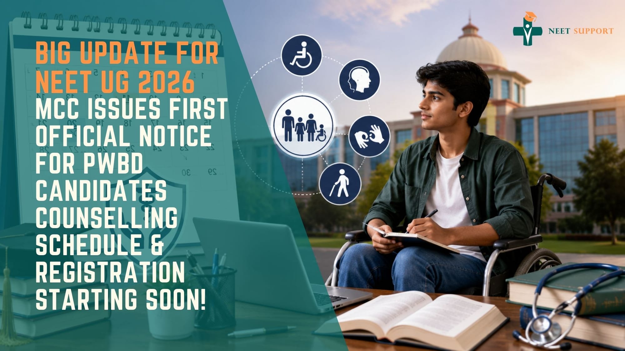 Cover Image for Big Update for NEET UG 2026: MCC Issues First Official Notice for PwBD Candidates | Counselling Schedule & Registration Starting Soon!