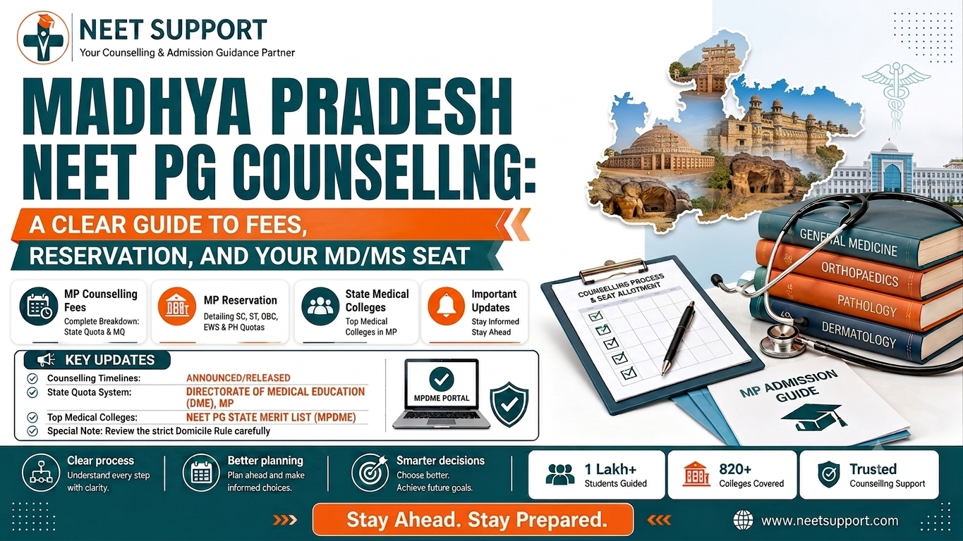 Cover Image for Madhya Pradesh NEET PG Counselling: A Clear Guide To Fees, Reservation, And Your MD/MS Seat