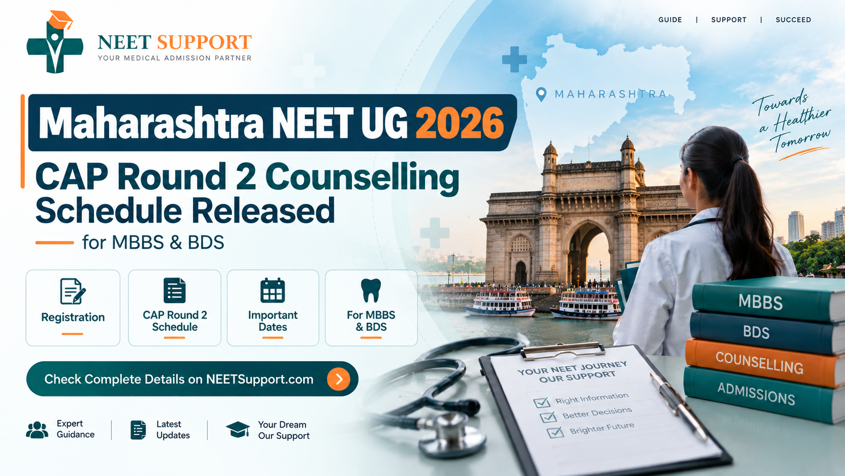 Cover Image for Maharashtra NEET UG 2026 CAP Round 2 Counselling Schedule Released for MBBS & BDS
