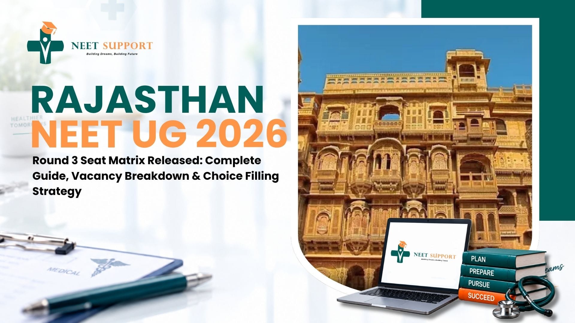Cover Image for Rajasthan NEET UG 2026 – Round 3 Seat Matrix Released: Complete Guide, Vacancy Breakdown & Choice Filling Strategy