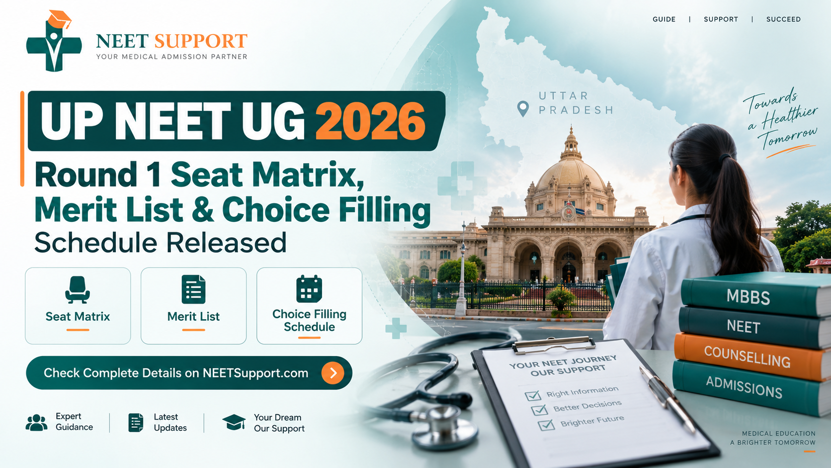 Cover Image for UP NEET UG 2026 Round 1 Seat Matrix, Merit List & Choice Filling Schedule Released