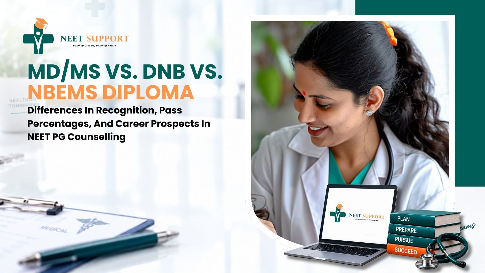 Cover Image for MD/MS Vs. DNB Vs. NBEMS Diploma: Differences In Recognition, Pass Percentages, And Career Prospects In NEET PG Counselling