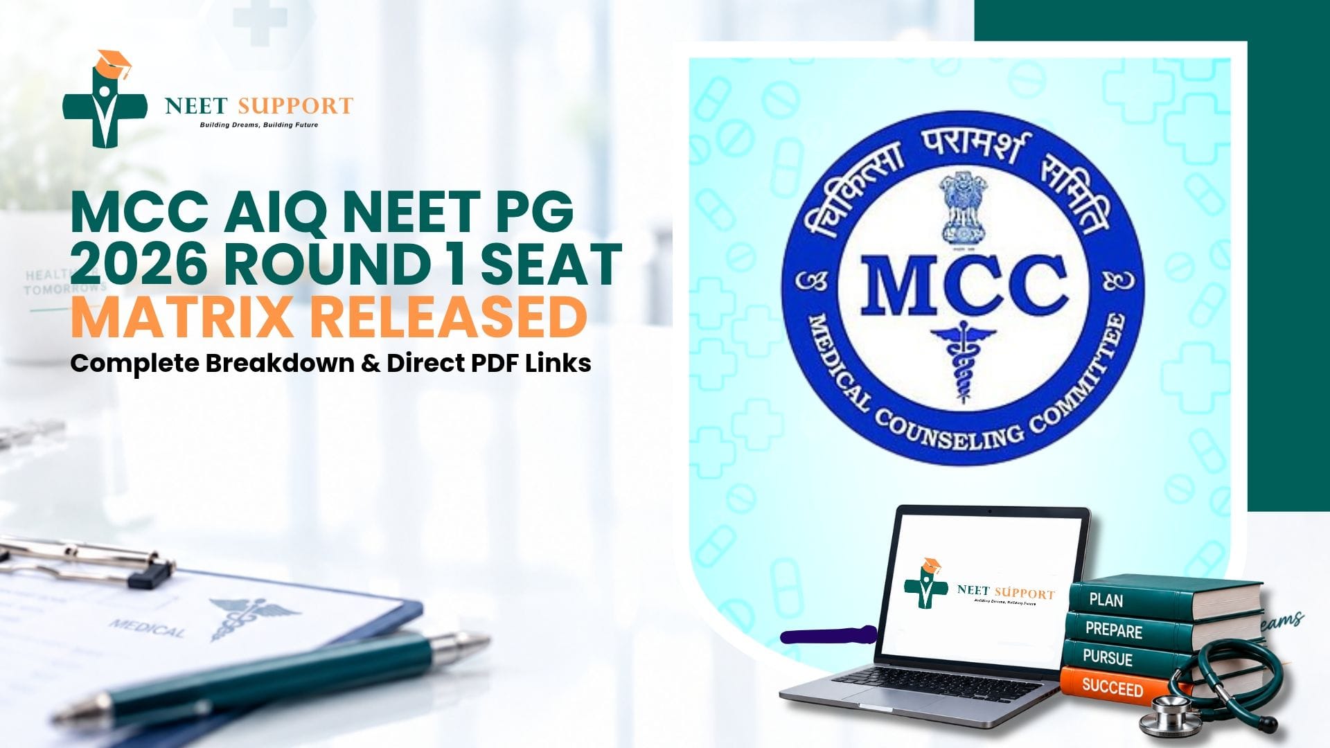 MCC NEET PG 2026 Round 1 Seat Matrix PDF & AIQ Seat Details